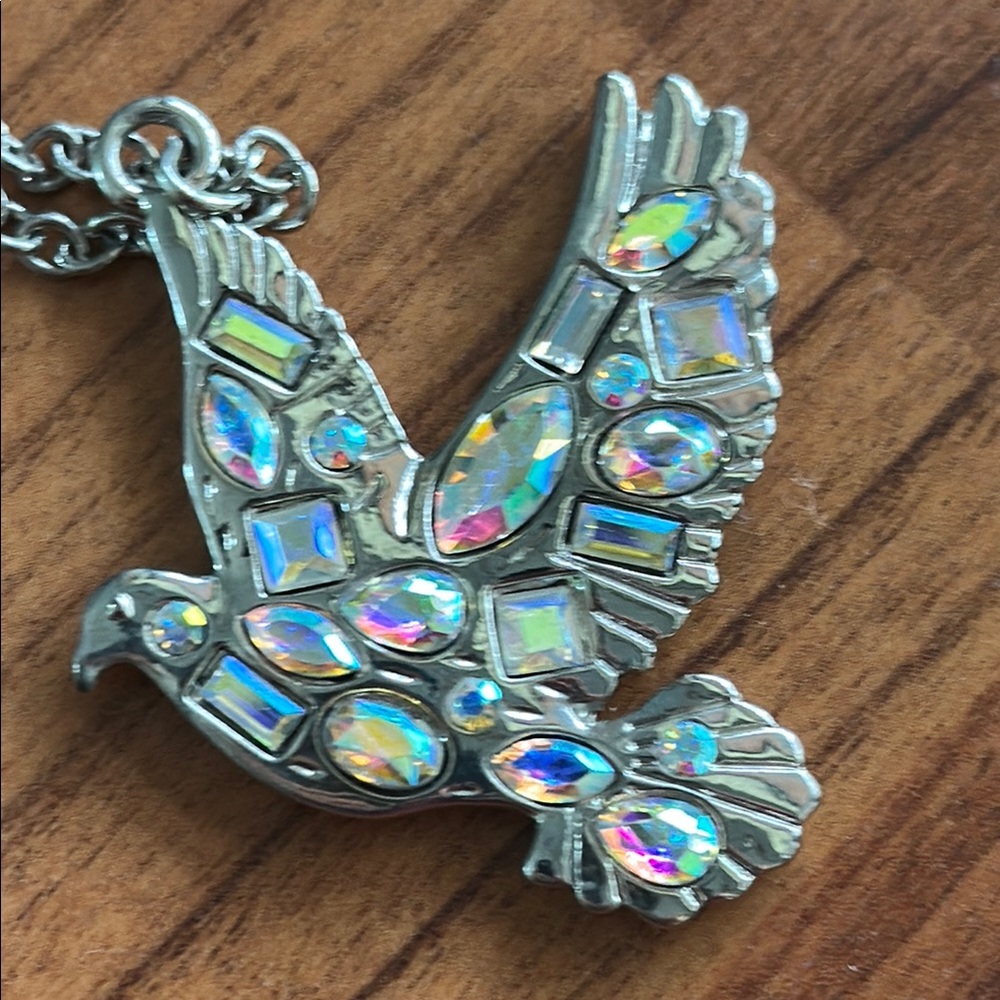Elegant Silver Dove Necklace with Iridescent Accents